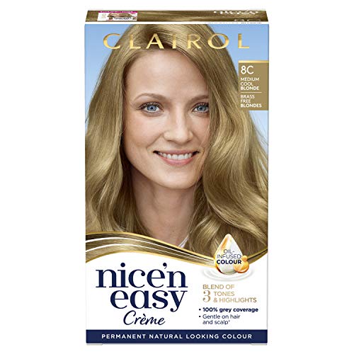 Clairol Nice'n Easy Permanent Hair Dye 8C Medium Cool Blonde Brass Free Blonees.