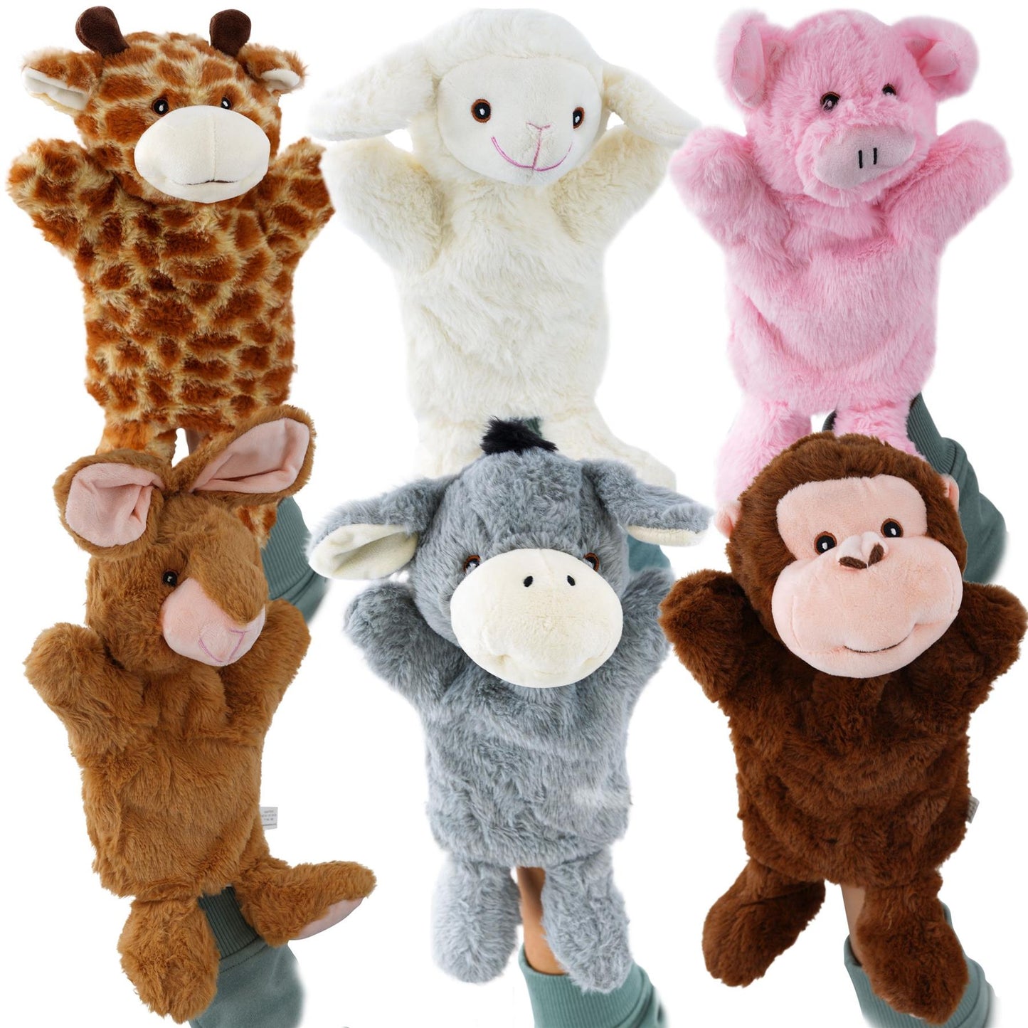 Set Of 6 Animal Hand Puppets For Story Telling & Acts